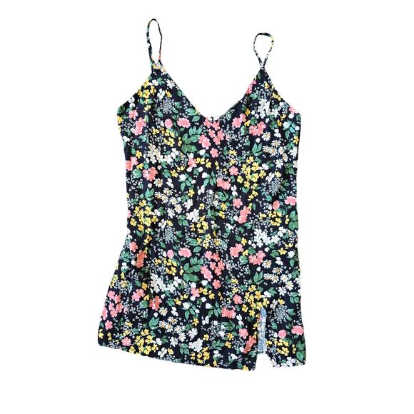 Reformation Marlowe Mini Slip Dress Black Ditsy Floral V-Neck Size Large - Picture 1 of 4